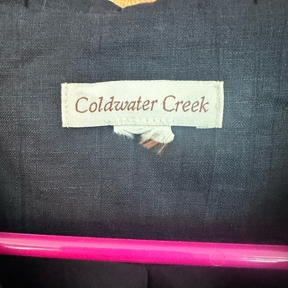 Coldwater Creek Linen Jacket Button Down W/Peter Pan Collar Dark Navy Size L - Picture 3 of 10